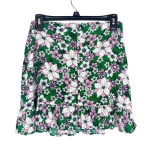 Lost + Wander Green Purple & White Floral Mini A-Line Skirt